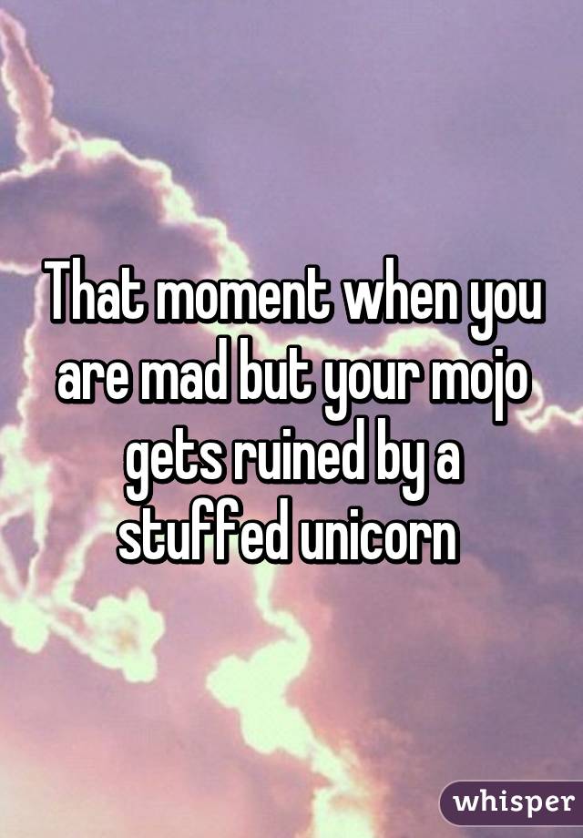 That moment when you are mad but your mojo gets ruined by a stuffed unicorn 
