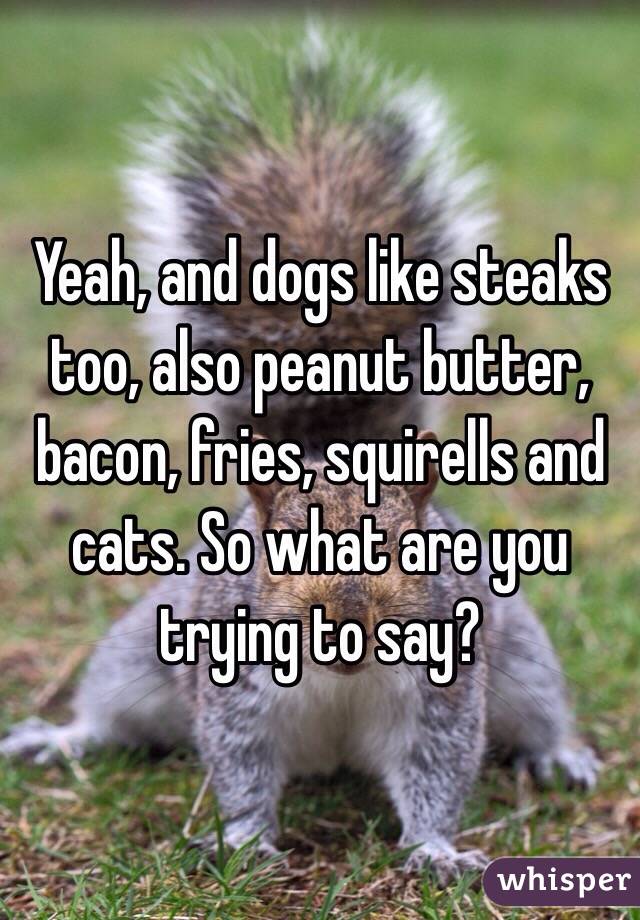 Yeah, and dogs like steaks too, also peanut butter, bacon, fries, squirells and cats. So what are you trying to say?