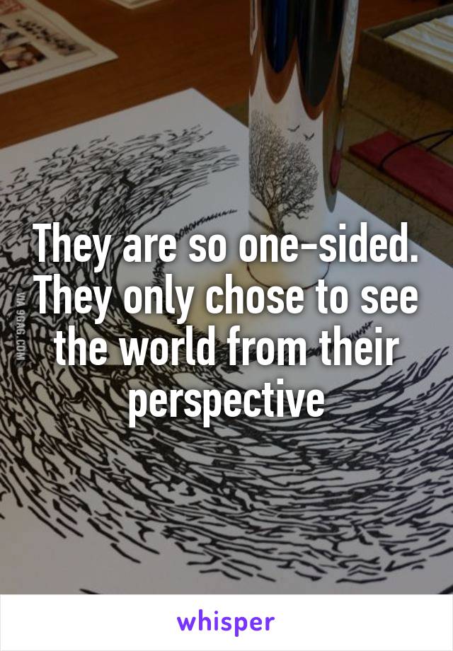 They are so one-sided. They only chose to see the world from their perspective