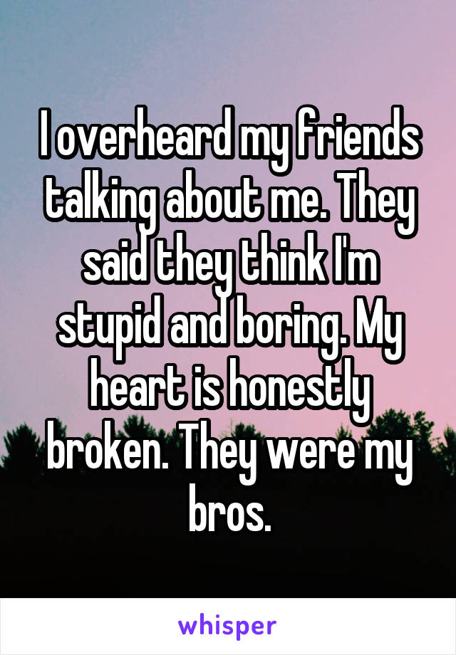 I overheard my friends talking about me. They said they think I'm stupid and boring. My heart is honestly broken. They were my bros.
