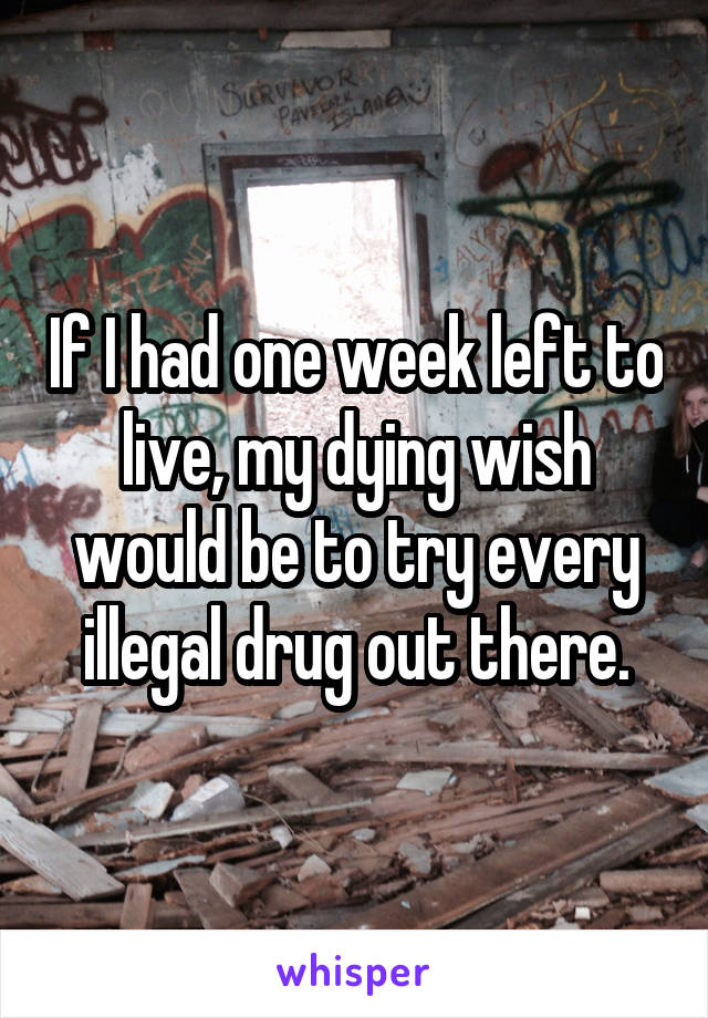 If I had one week left to live, my dying wish would be to try every illegal drug out there.