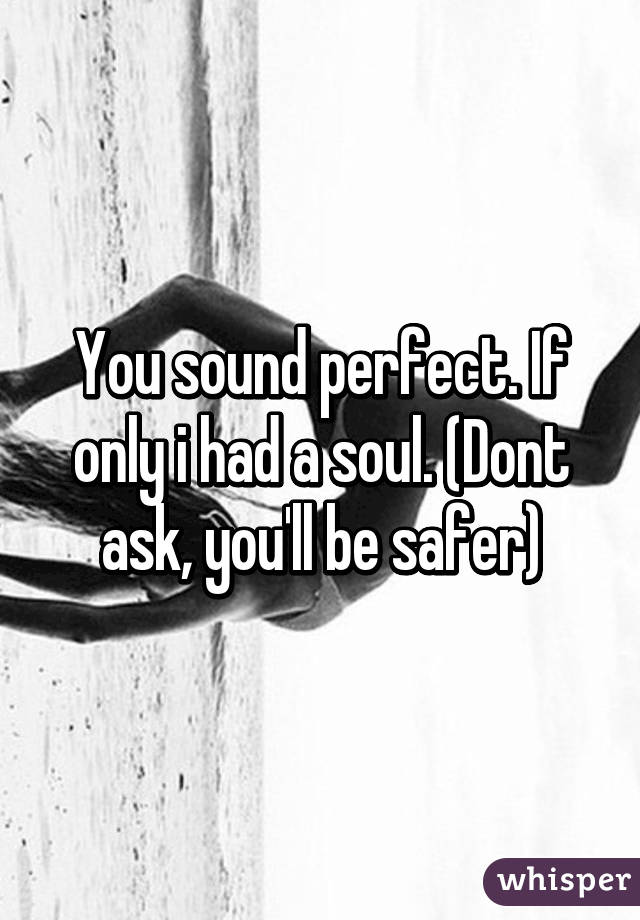 You sound perfect. If only i had a soul. (Dont ask, you'll be safer)