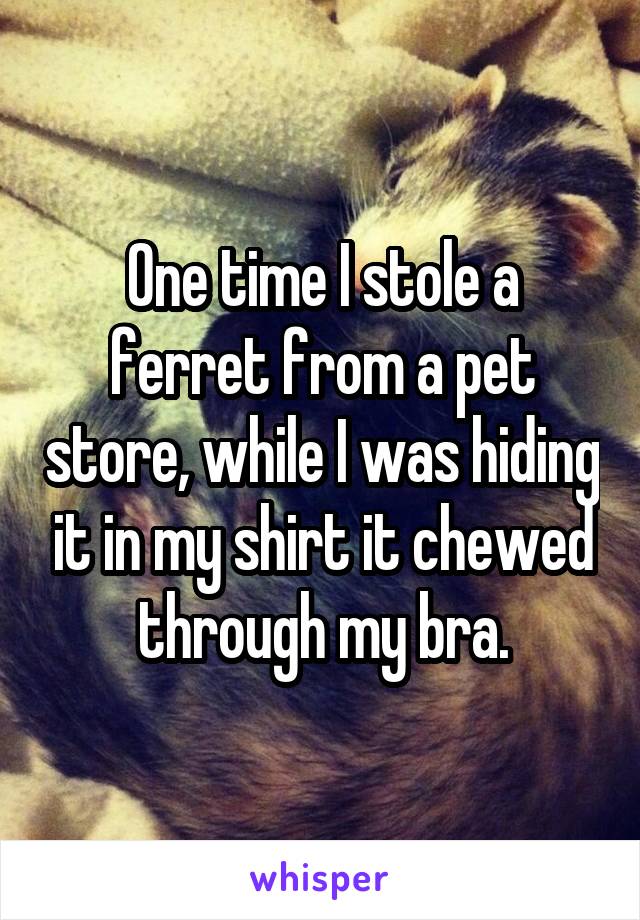 One time I stole a ferret from a pet store, while I was hiding it in my shirt it chewed through my bra.