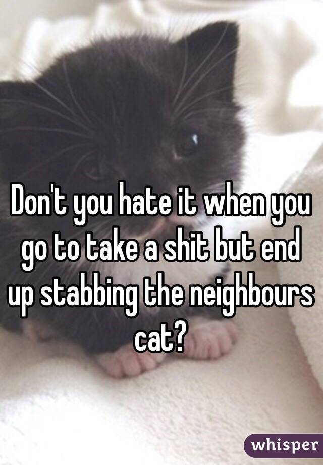 Don't you hate it when you go to take a shit but end up stabbing the neighbours cat?