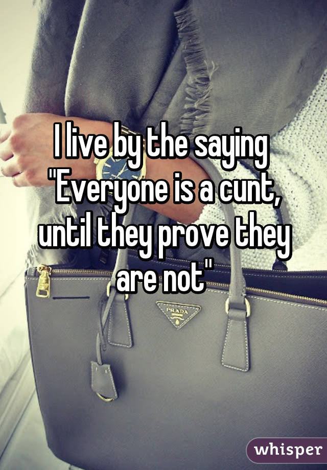 I live by the saying 
"Everyone is a cunt, until they prove they are not"
