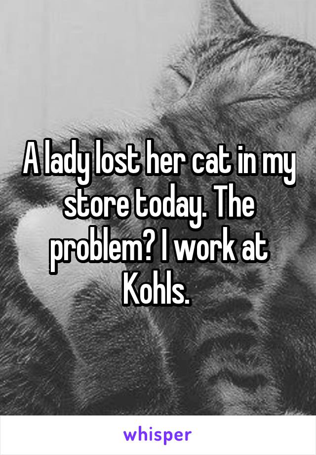 A lady lost her cat in my store today. The problem? I work at Kohls. 