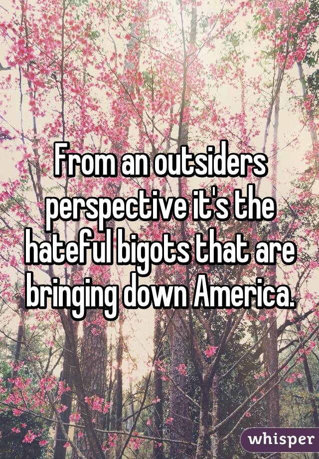 From an outsiders perspective it's the hateful bigots that are bringing down America.
