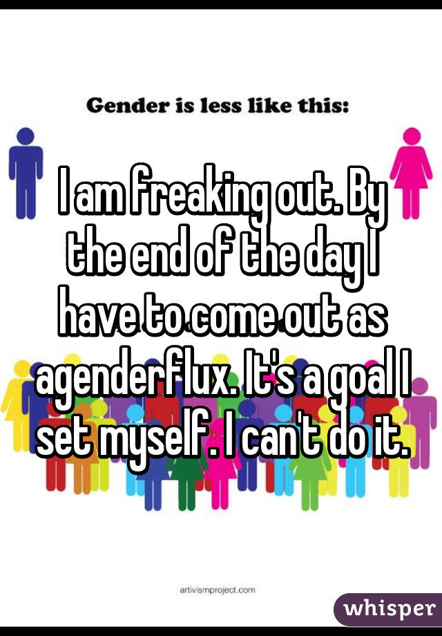 I am freaking out. By the end of the day I have to come out as agenderflux. It's a goal I set myself. I can't do it.