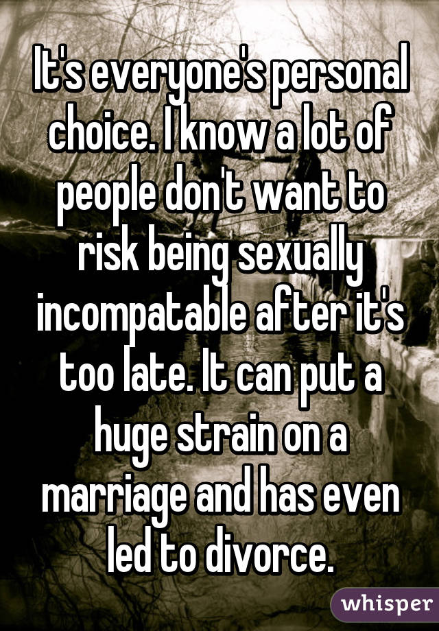 It's everyone's personal choice. I know a lot of people don't want to risk being sexually incompatable after it's too late. It can put a huge strain on a marriage and has even led to divorce.