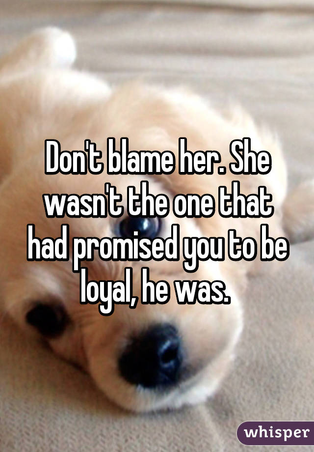 Don't blame her. She wasn't the one that had promised you to be loyal, he was. 