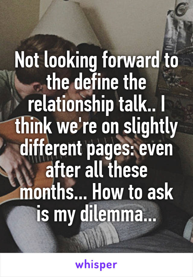 Not looking forward to the define the relationship talk.. I think we're on slightly different pages: even after all these months... How to ask is my dilemma...