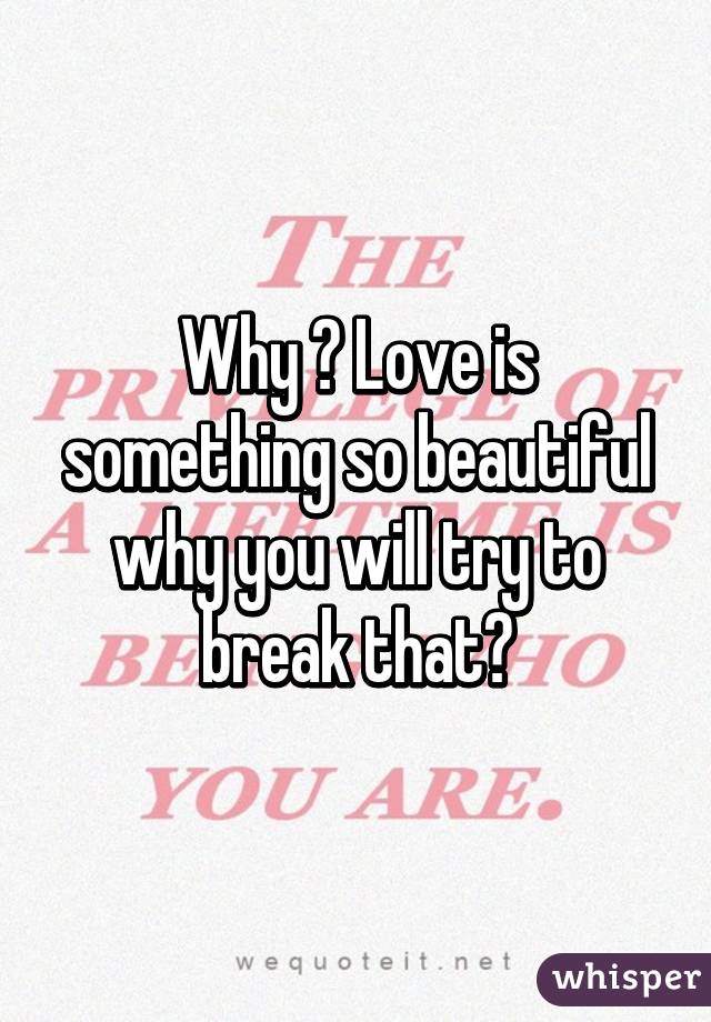 Why ? Love is something so beautiful why you will try to break that?