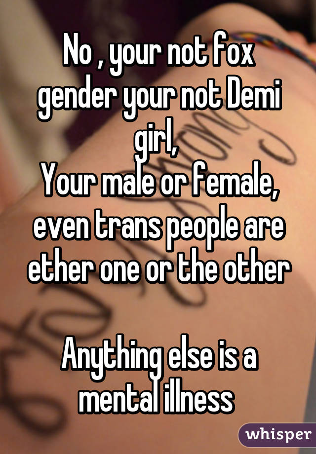 No , your not fox gender your not Demi girl, 
Your male or female, even trans people are ether one or the other

Anything else is a mental illness 