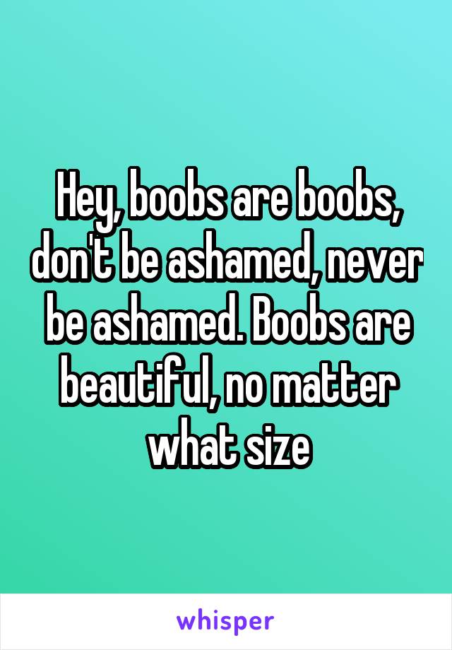 Hey, boobs are boobs, don't be ashamed, never be ashamed. Boobs are beautiful, no matter what size