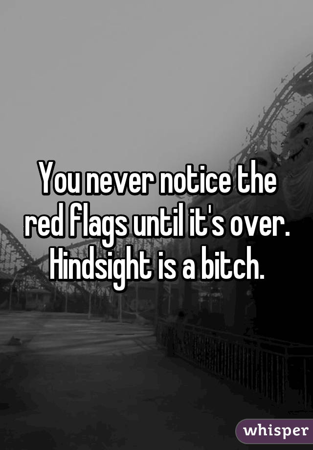 You never notice the red flags until it's over. Hindsight is a bitch.