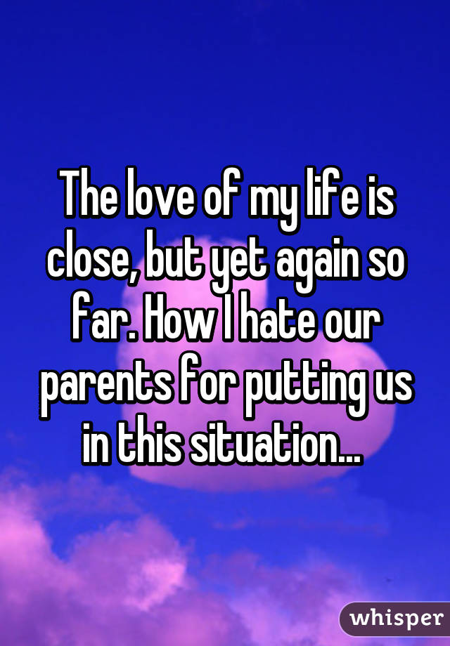 The love of my life is close, but yet again so far. How I hate our parents for putting us in this situation... 