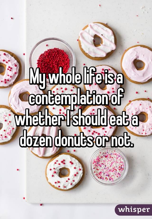 My whole life is a contemplation of whether I should eat a dozen donuts or not.