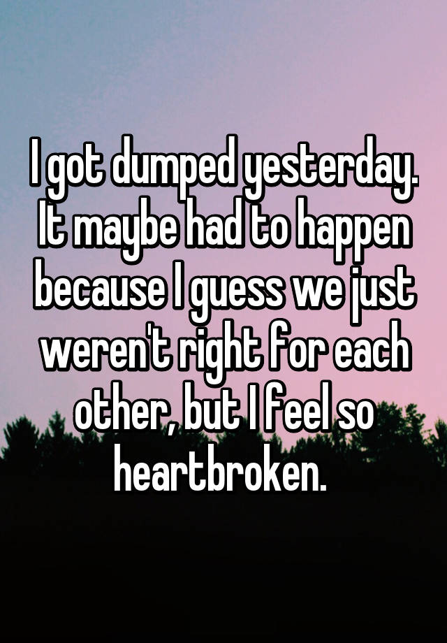 I got dumped yesterday. It maybe had to happen because I guess we just weren\