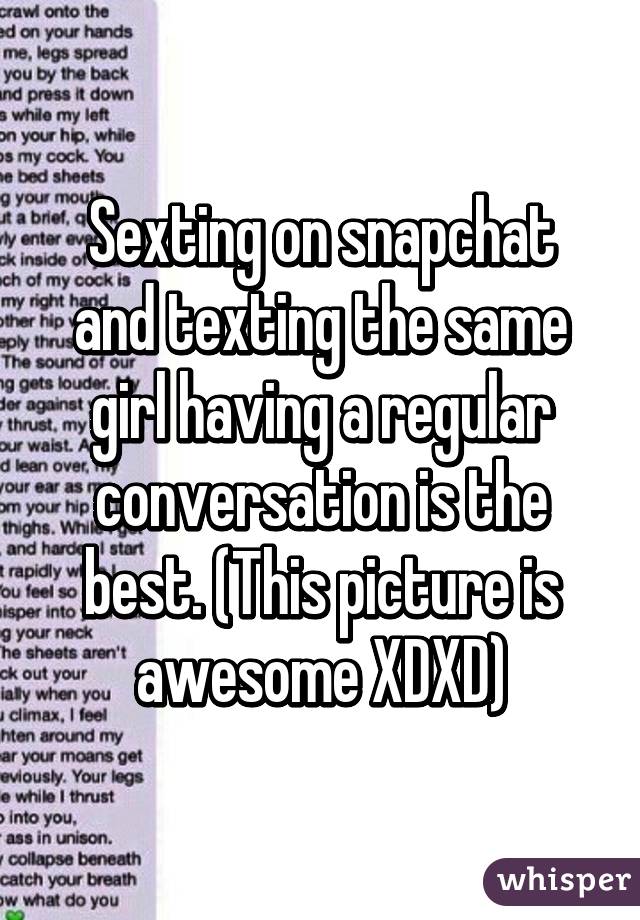 Sexting on snapchat and texting the same girl having a regular conversation is the best. (This picture is awesome XDXD)