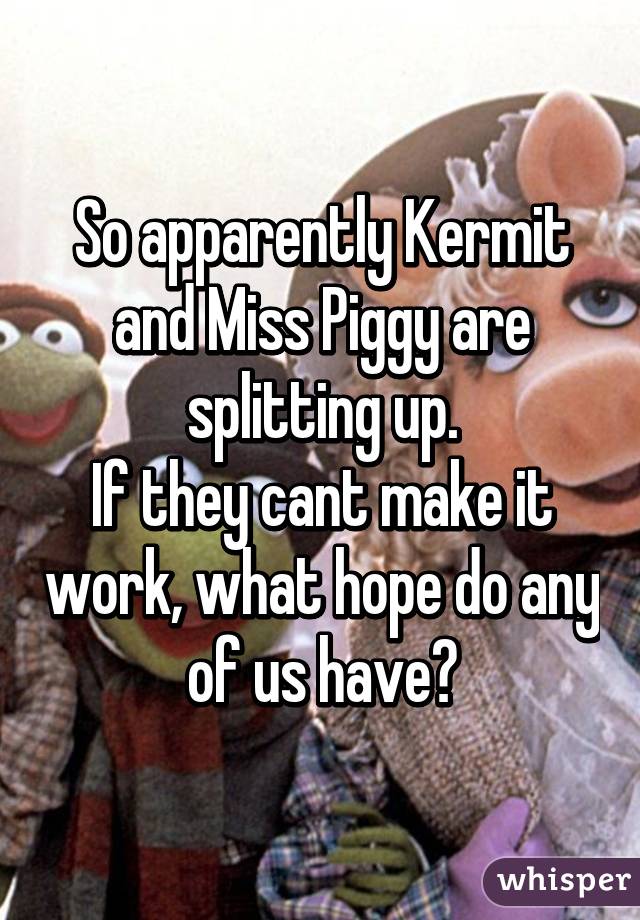 So apparently Kermit and Miss Piggy are splitting up.
If they cant make it work, what hope do any of us have?