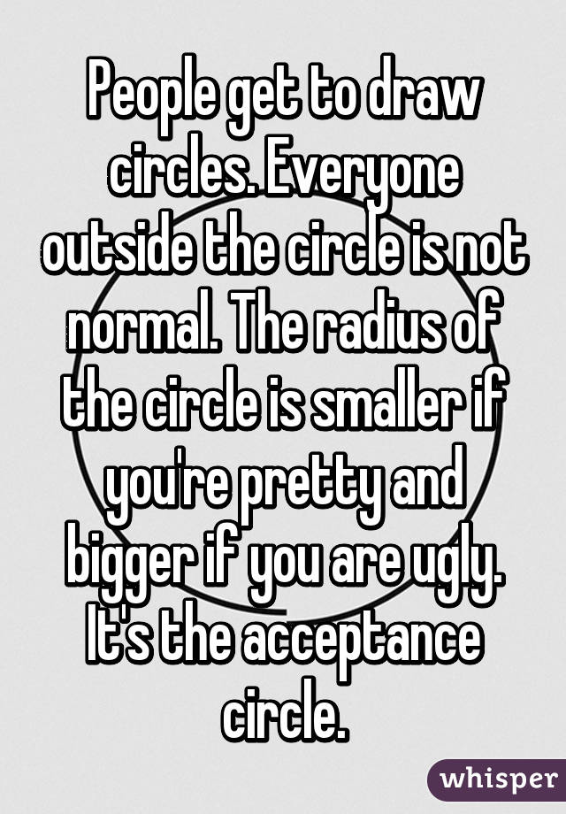 People get to draw circles. Everyone outside the circle is not normal. The radius of the circle is smaller if you're pretty and bigger if you are ugly. It's the acceptance circle.