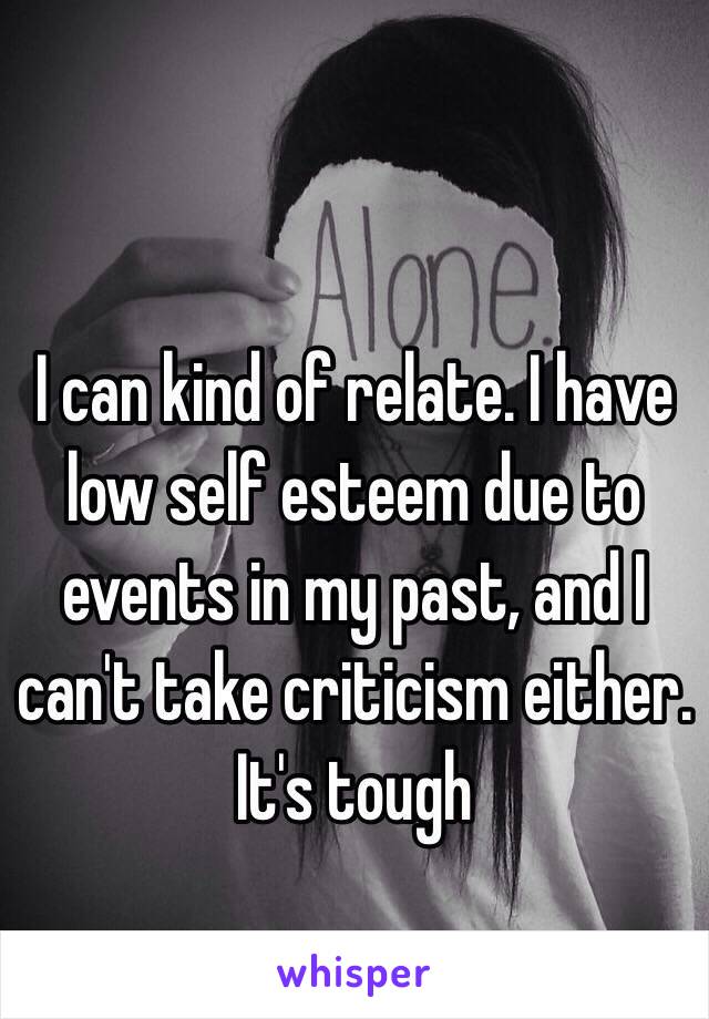 I can kind of relate. I have low self esteem due to events in my past, and I can't take criticism either. It's tough