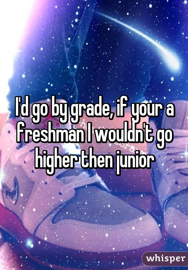 I'd go by grade, if your a freshman I wouldn't go higher then junior