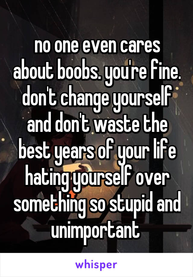 no one even cares about boobs. you're fine. don't change yourself and don't waste the best years of your life hating yourself over something so stupid and unimportant 