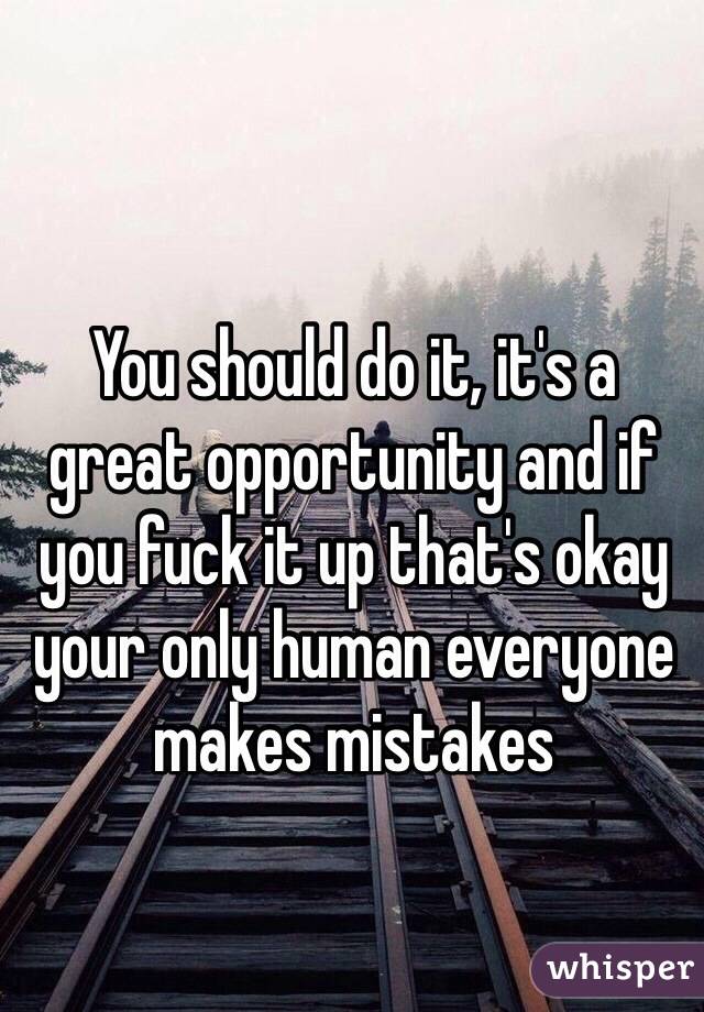 You should do it, it's a great opportunity and if you fuck it up that's okay your only human everyone makes mistakes 