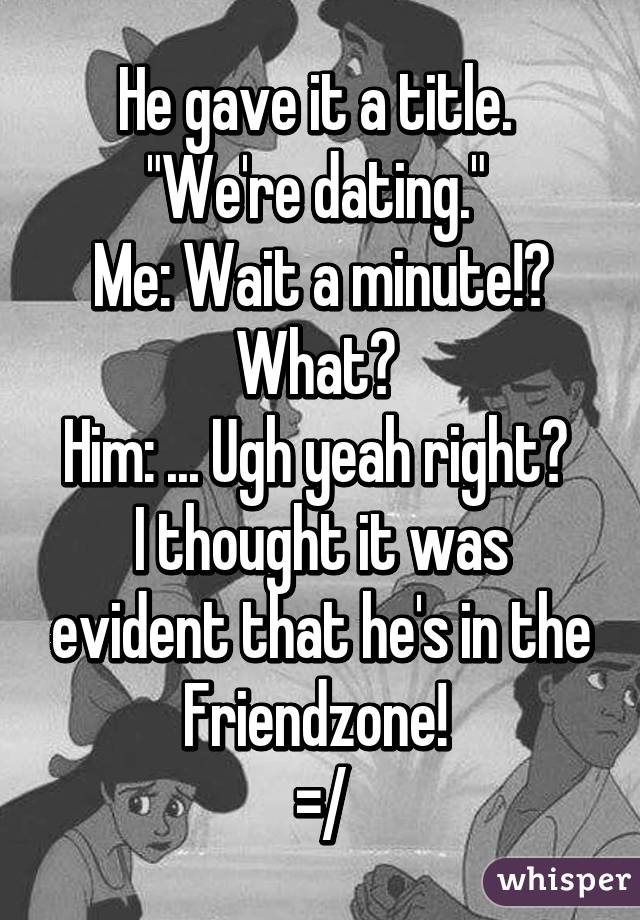He gave it a title. 
"We're dating." 
Me: Wait a minute!? What? 
Him: ... Ugh yeah right? 
I thought it was evident that he's in the
Friendzone! 
=/