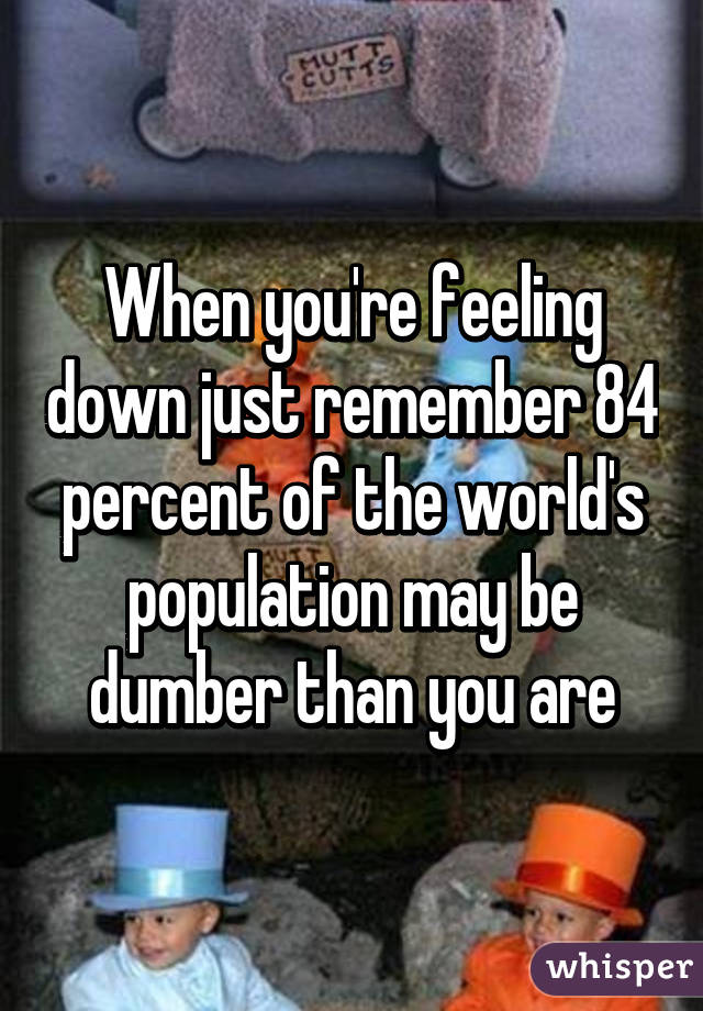 When you're feeling down just remember 84 percent of the world's population may be dumber than you are