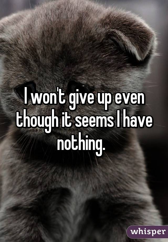 I won't give up even though it seems I have nothing.  