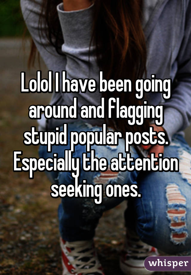 Lolol I have been going around and flagging stupid popular posts. Especially the attention seeking ones.