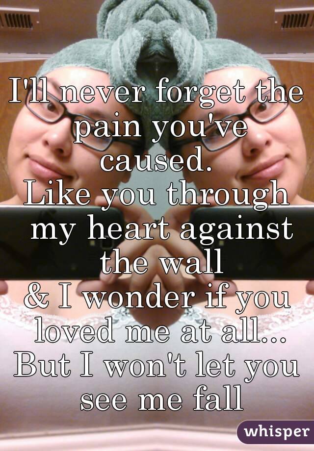 I'll never forget the pain you've caused. 
Like you through my heart against the wall
& I wonder if you loved me at all...
But I won't let you see me fall