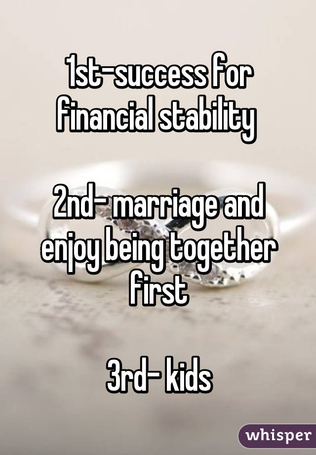 1st-success for financial stability 

2nd- marriage and enjoy being together first

3rd- kids