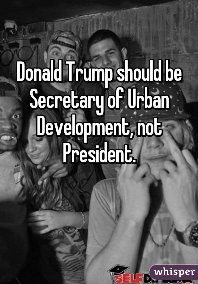 Donald Trump should be Secretary of Urban Development, not President.

