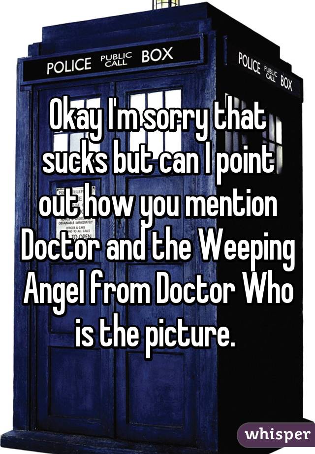 Okay I'm sorry that sucks but can I point out how you mention Doctor and the Weeping Angel from Doctor Who is the picture. 