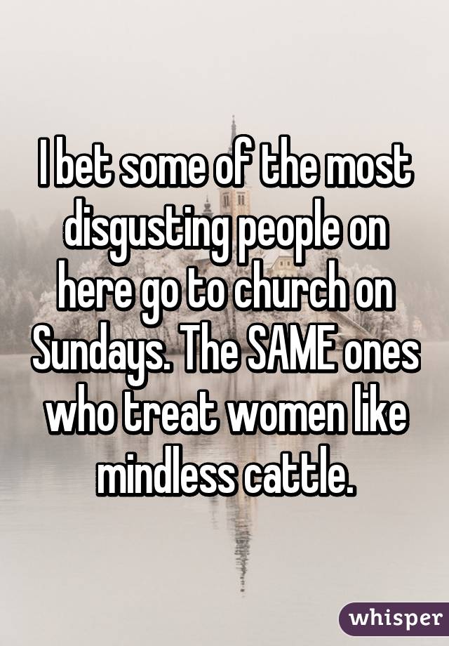 I bet some of the most disgusting people on here go to church on Sundays. The SAME ones who treat women like mindless cattle.