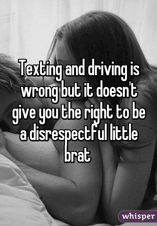 Texting and driving is wrong but it doesn't give you the right to be a disrespectful little brat 