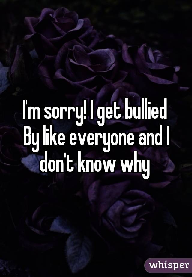 I'm sorry! I get bullied 
By like everyone and I don't know why 