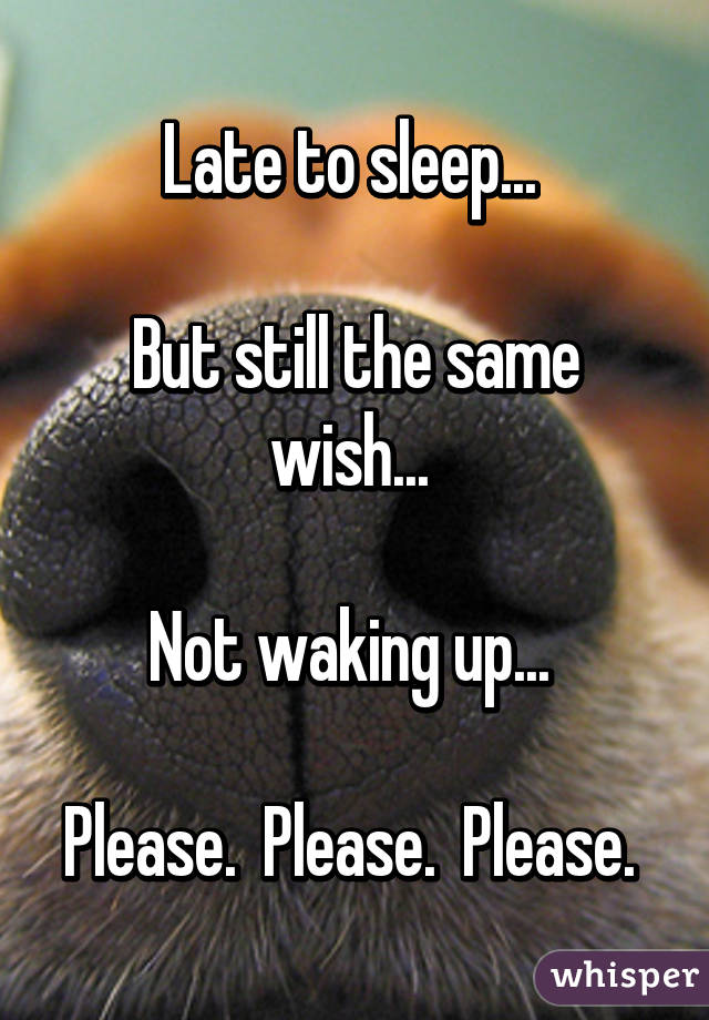Late to sleep... 

But still the same wish... 

Not waking up... 

Please.  Please.  Please. 