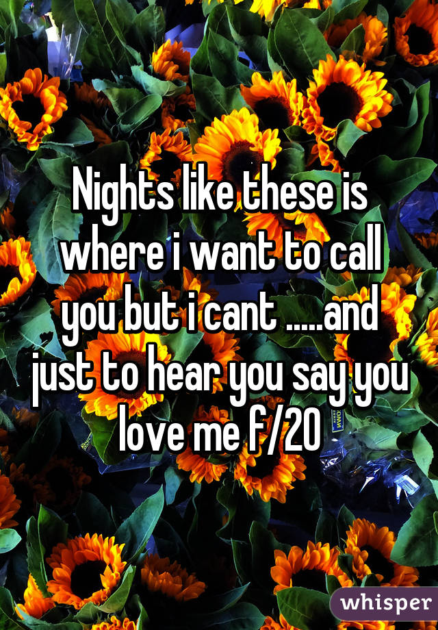 Nights like these is where i want to call you but i cant .....and just to hear you say you love me f/20
