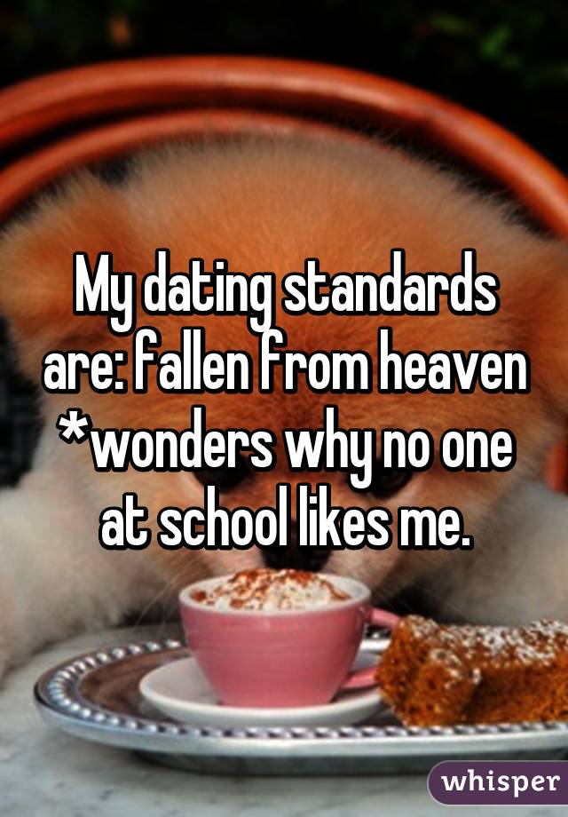My dating standards are: fallen from heaven
*wonders why no one at school likes me.