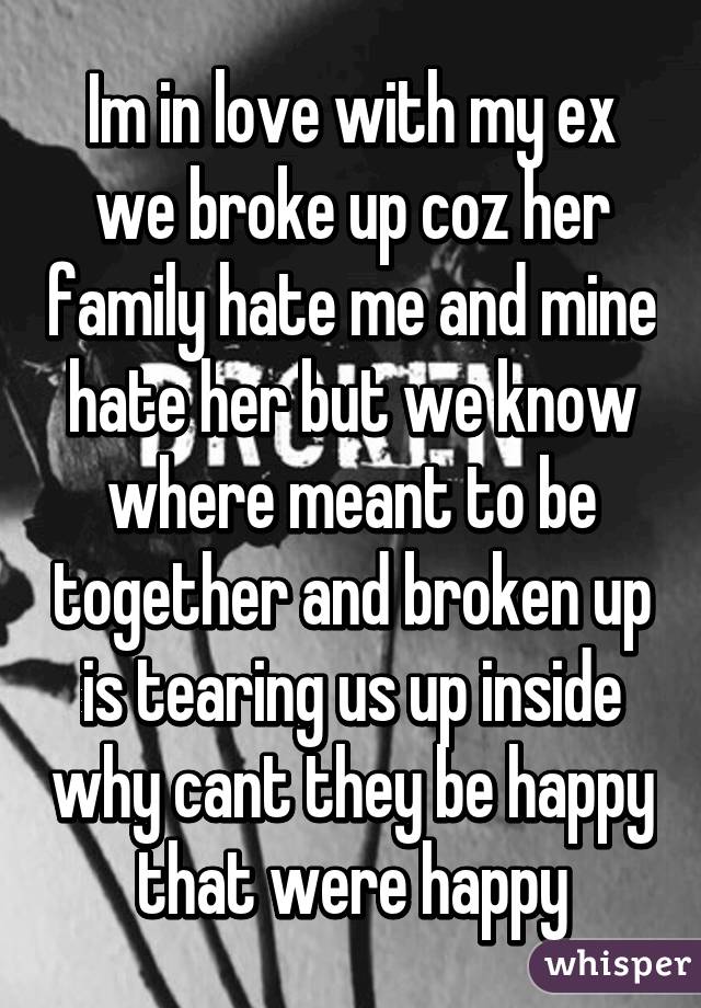 Im in love with my ex we broke up coz her family hate me and mine hate her but we know where meant to be together and broken up is tearing us up inside why cant they be happy that were happy