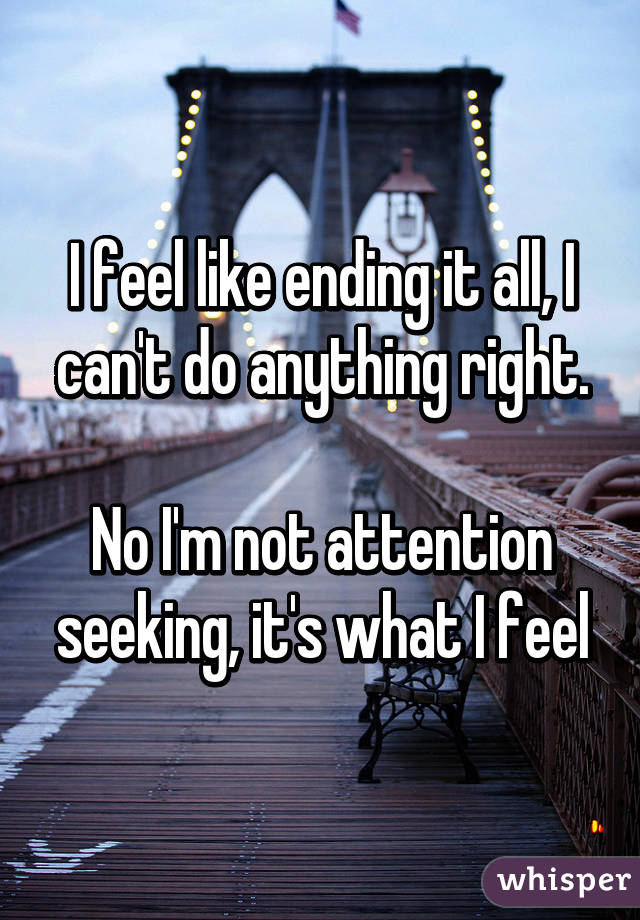 I feel like ending it all, I can't do anything right.

No I'm not attention seeking, it's what I feel
