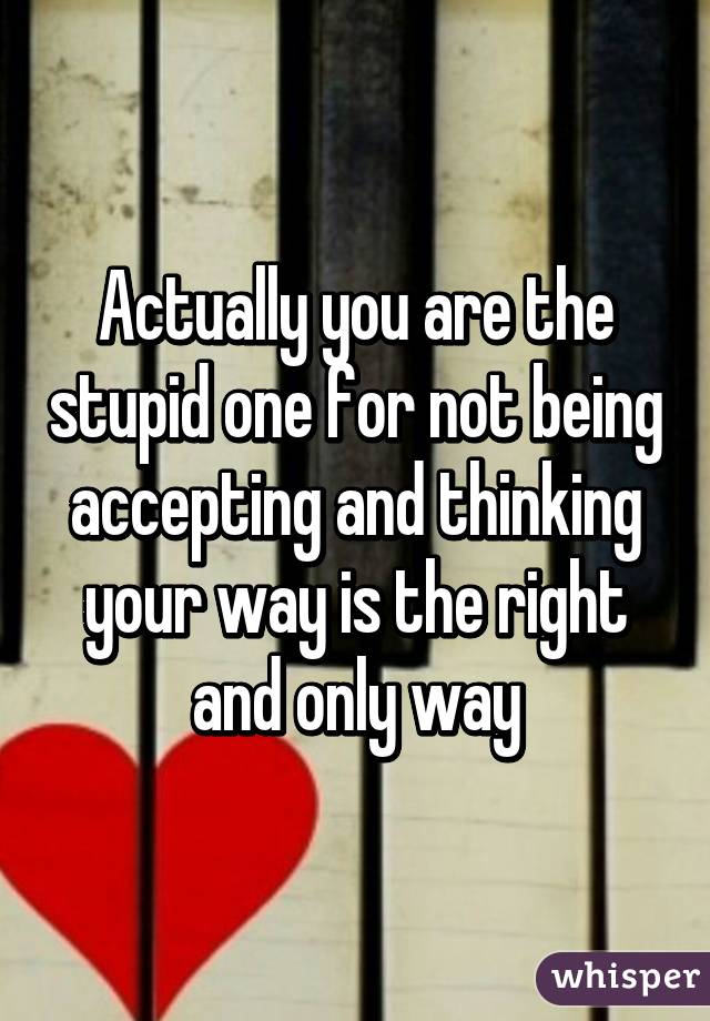 Actually you are the stupid one for not being accepting and thinking your way is the right and only way