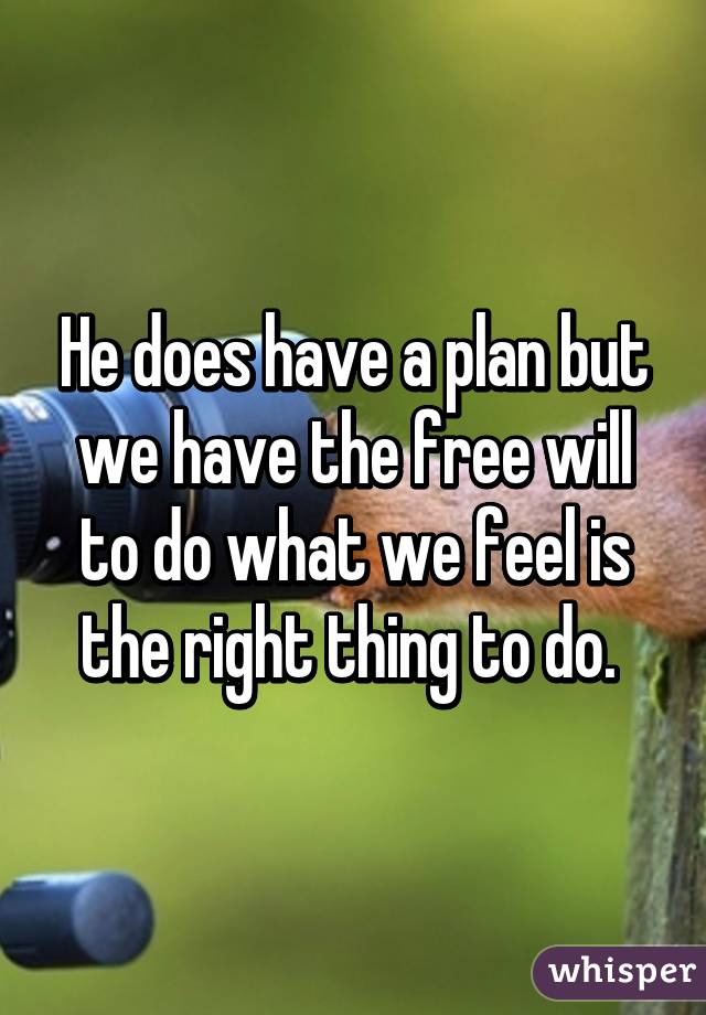 He does have a plan but we have the free will to do what we feel is the right thing to do. 