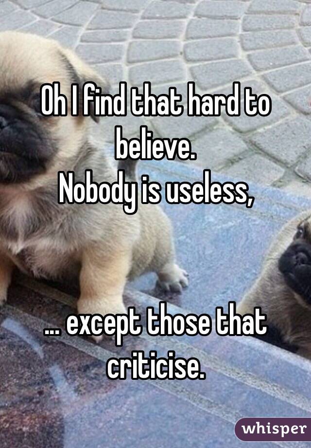 Oh I find that hard to believe.
Nobody is useless,


... except those that criticise.