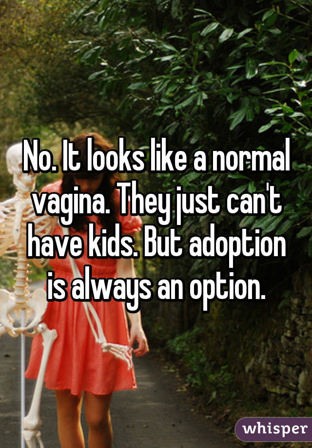 No. It looks like a normal vagina. They just can't have kids. But adoption is always an option.