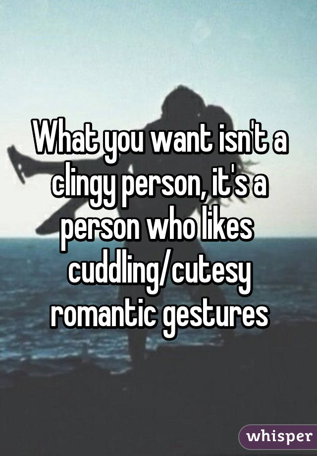 What you want isn't a clingy person, it's a person who likes  cuddling/cutesy romantic gestures